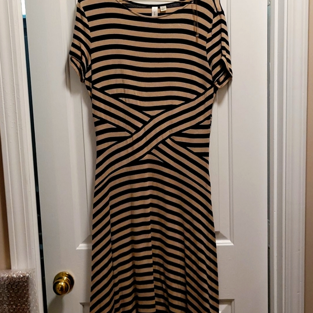 Tacera Black & Tan Striped Dress